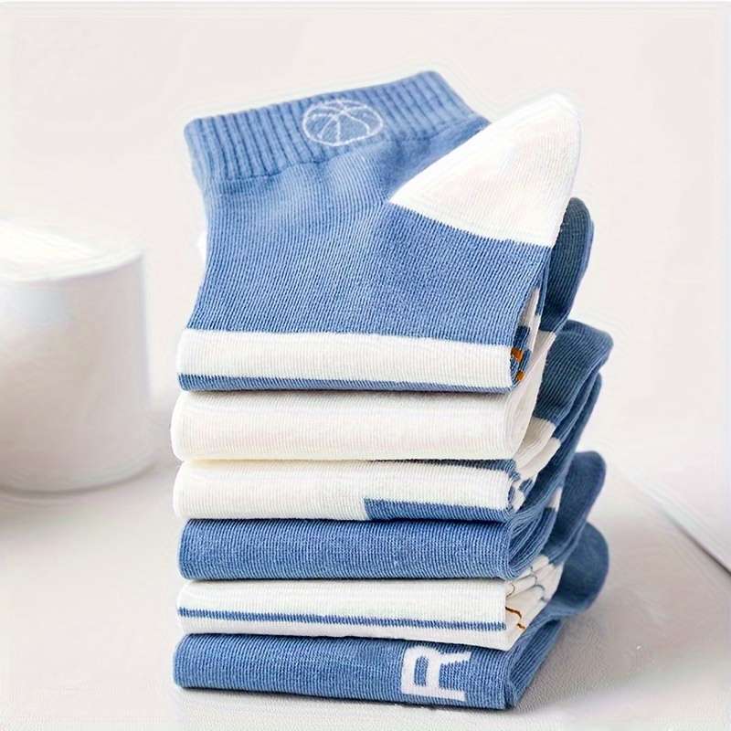 5 Pairs Blue And White Contrast One Size High Elastic Socks