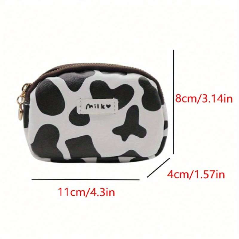 Cow Print Double Zipper Large Capacity Walletdurable Polyester Coin Purse With Multiple Compa