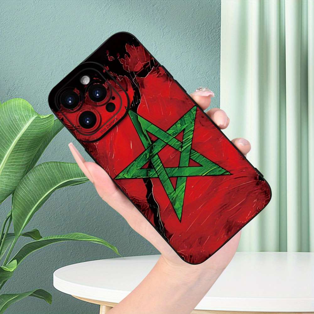 1Pc Black For iPhone 15 Plus Moroccan Design Phone Case