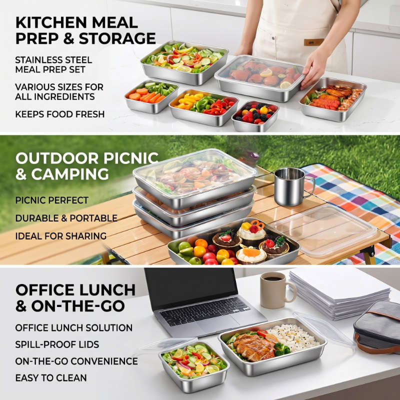 Antibacterial Box Stainless Steel Food Container 4Pcs 2 Boxes2 Lids
