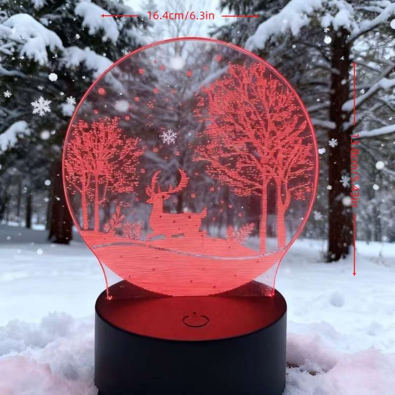 Dreamy Glow Premium Winter Deer Snowy Forest Night Light White