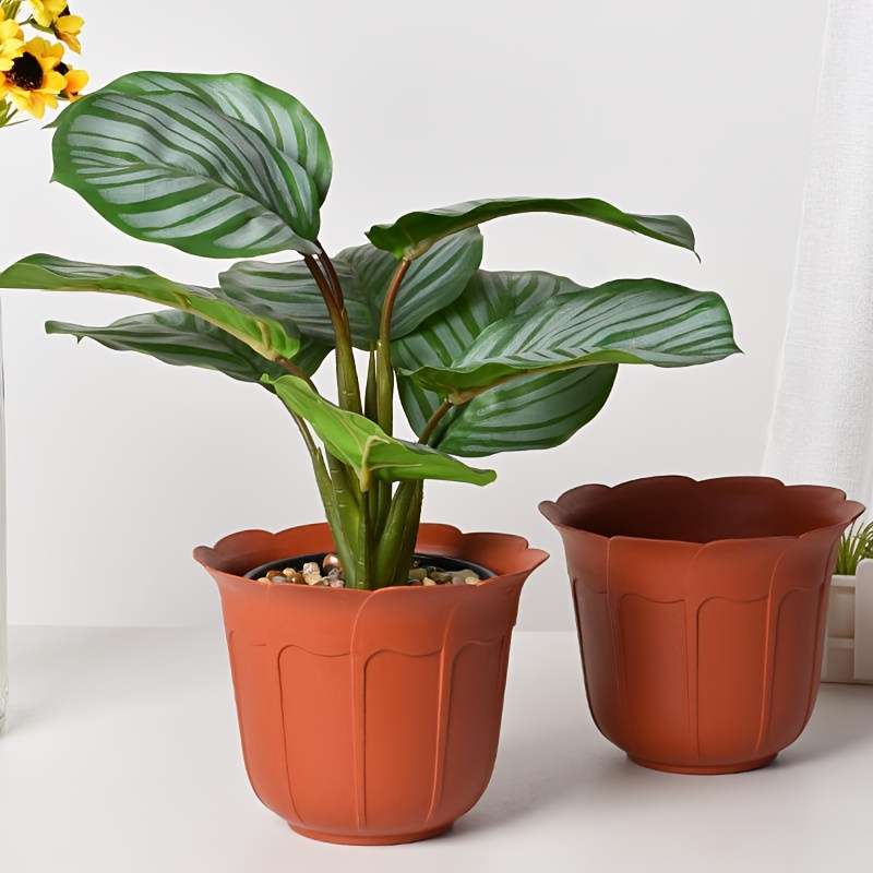 Flowerpot  1Pcmodel Brick-Red Fluted Flower Pot