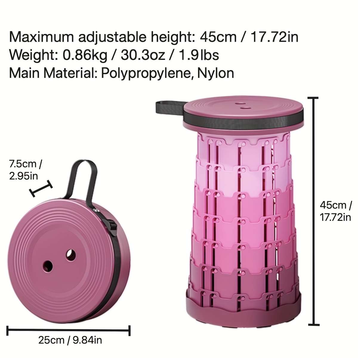 Foldable Folding Outdoor Chair Stool Lightweight Easy To Carry 8 Level Ad