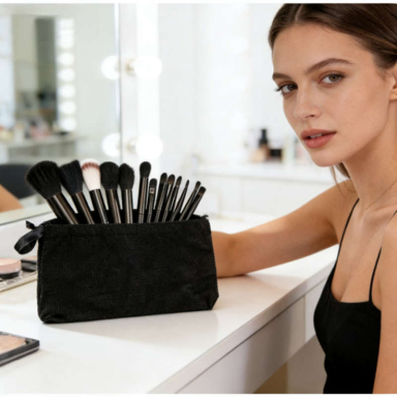 Makeup Brush Set Color 13 Black Items  Cloth Bag