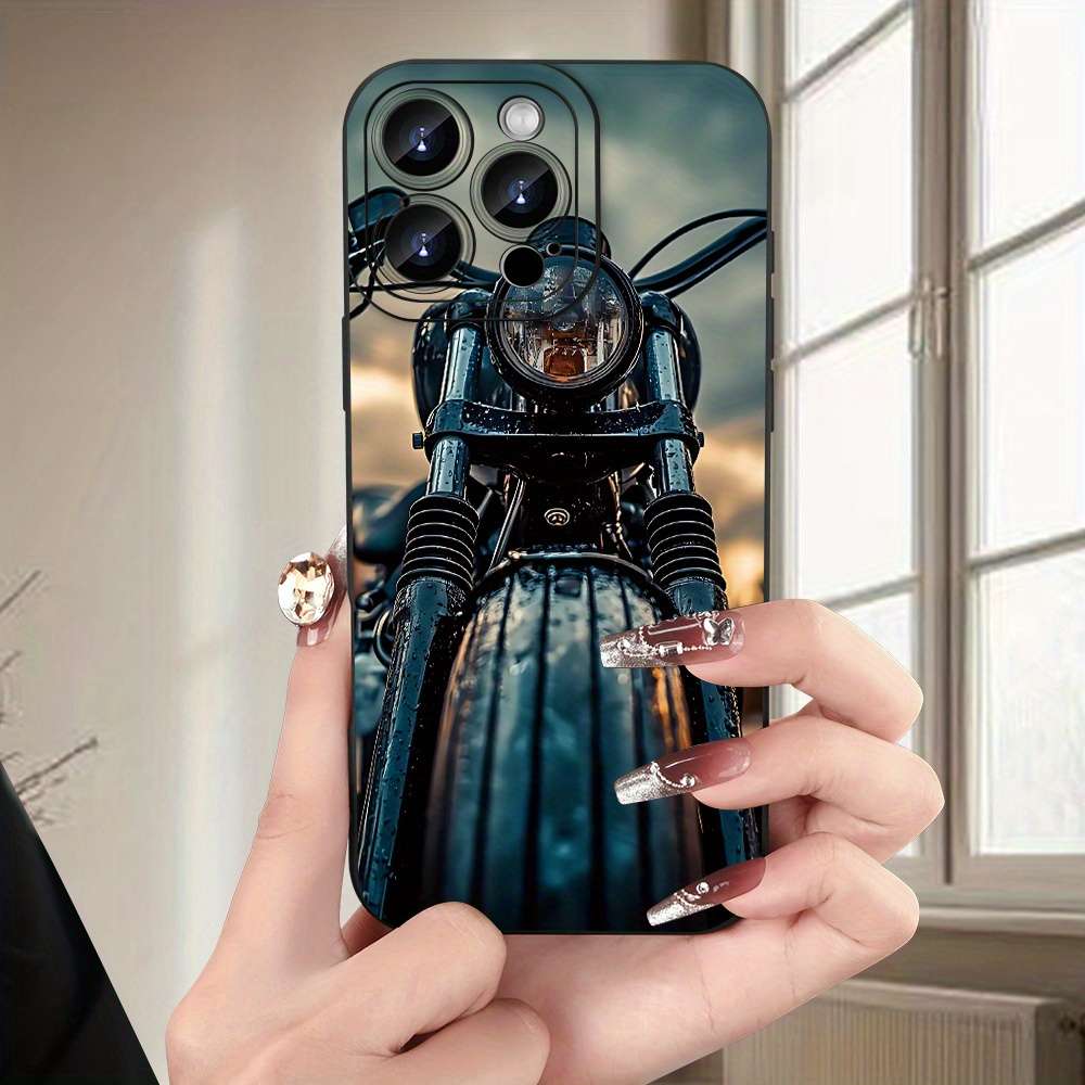 Black For iPhone 14 Pro Max Motorcycle Pattern Phone Case