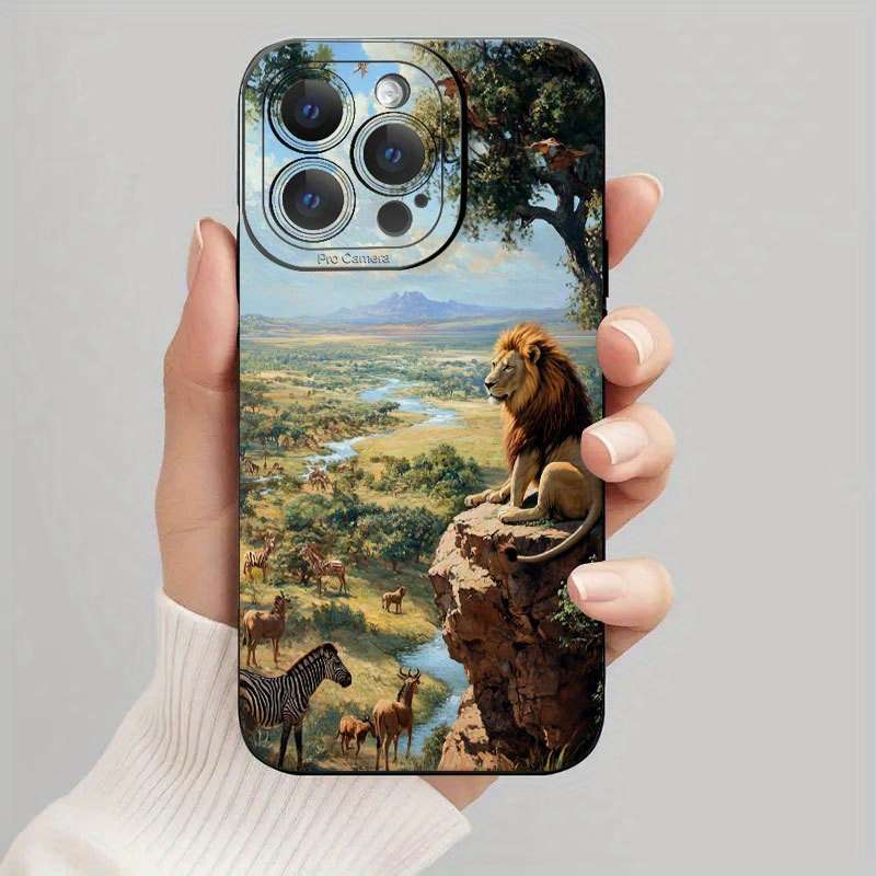 1Pc Black For iPhone 12 Lions And Other Animals Phone Case