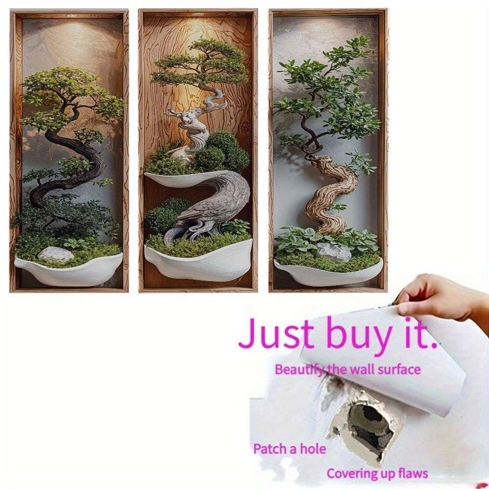 3Pcs Modern Leaflure Zen Bonsai Wall Art Frames Japanese Miniature Living Room