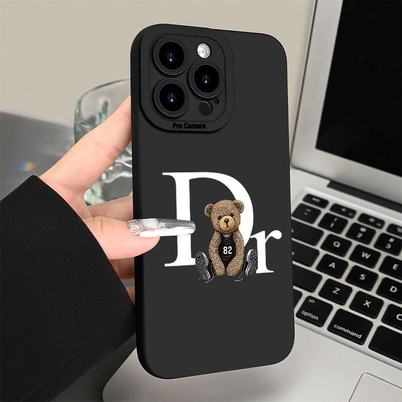 1Pc Black For iPhone 13 Mini Dr Bear Pattern Phone Case