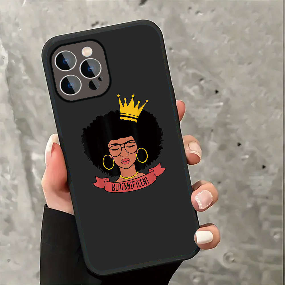 1Pc Black For iPhone 12 Crown African Phone Case
