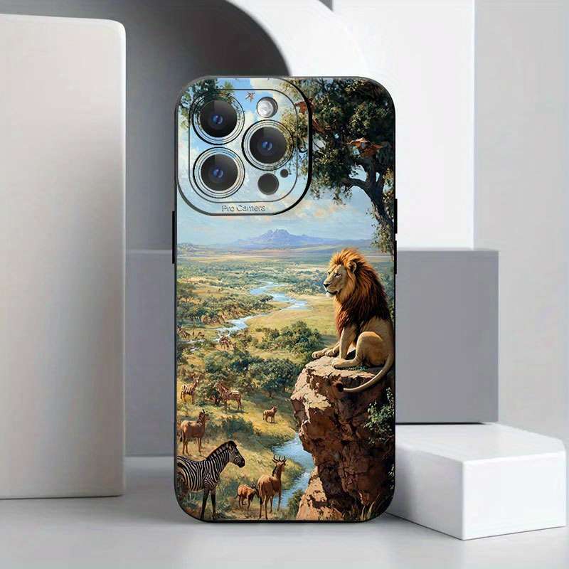 1Pc Black For iPhone 12 Lions And Other Animals Phone Case