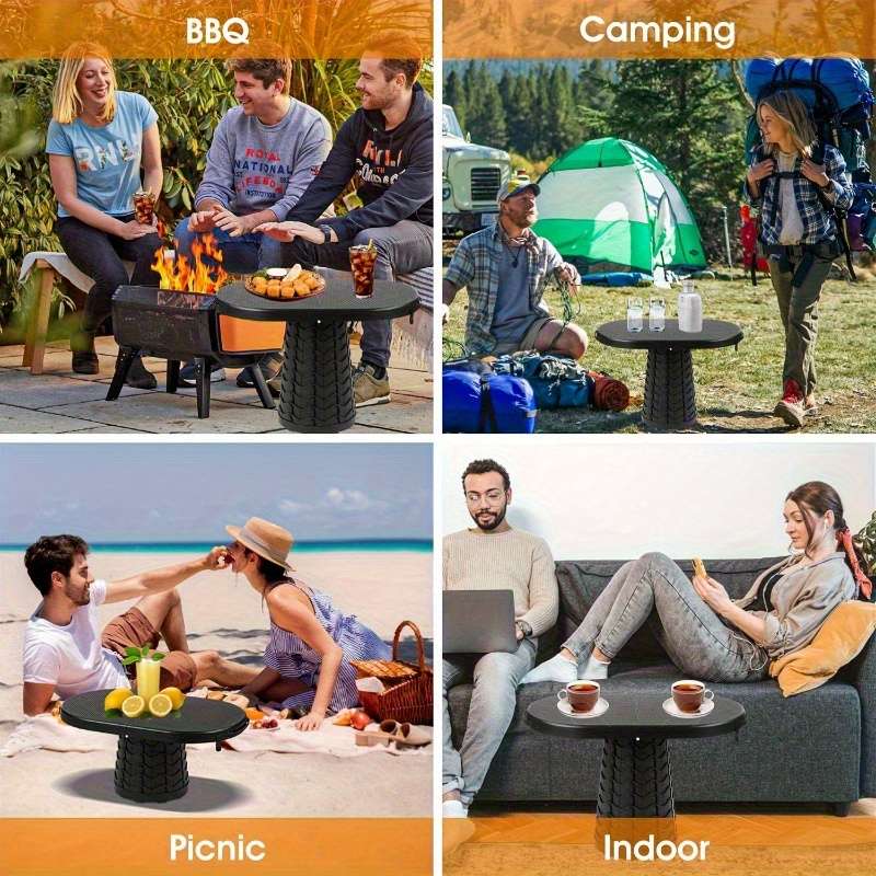 3 Level Adjustable Folding Camping Table Folding Stool Compact Portable D Black