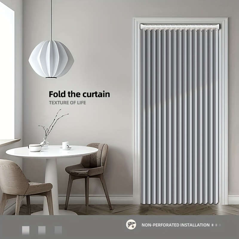Robust Rodless Foldable Door Curtain With Plastic Hooks And Storage Straps