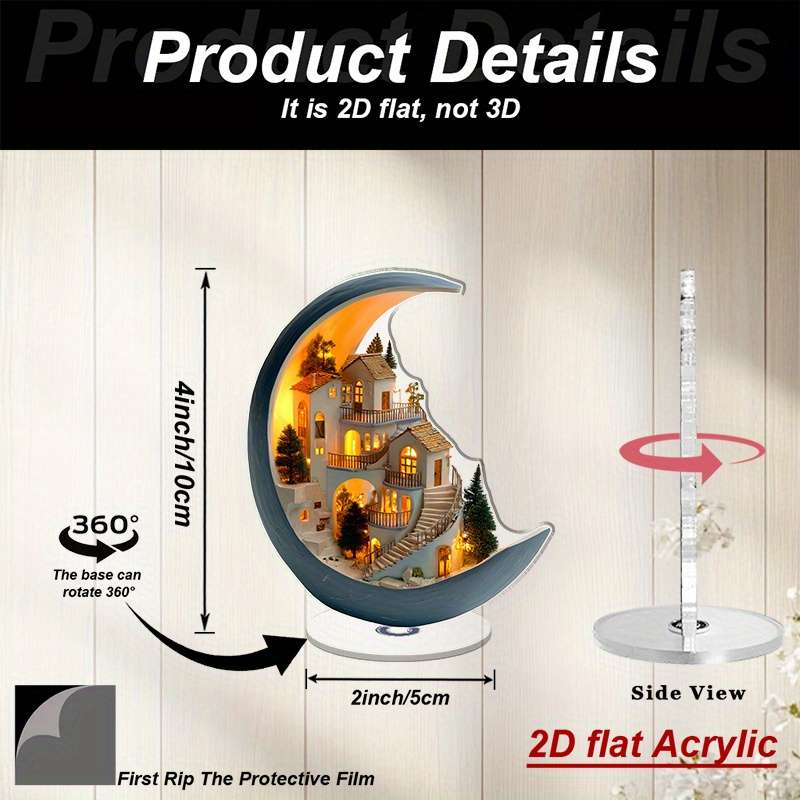 Sophisticated Vibrant Premium Flat Rotating Acrylic Crescent Moon Night