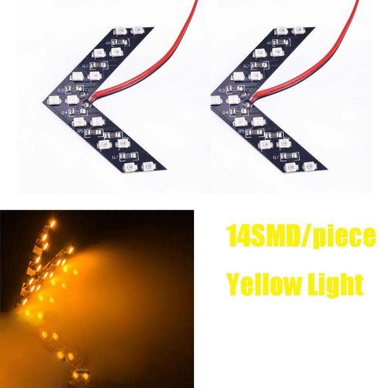 2pcs Yellow Light 14SMD LED Arrow Indicator Lights for Car Rearview Mirrors Fit Mu
