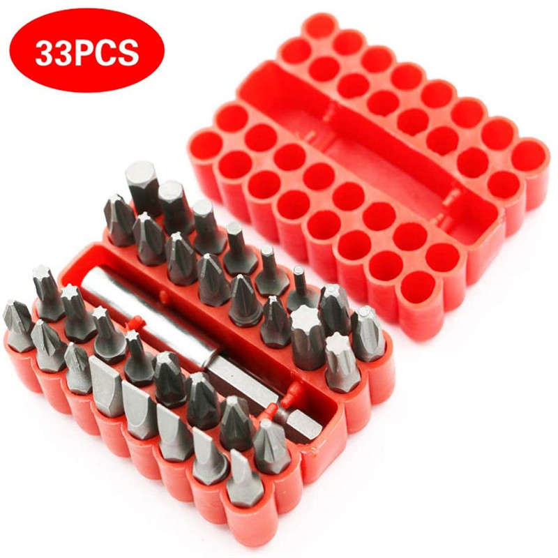 Screwdriver Bit Tool Set Color Red 33Pcs