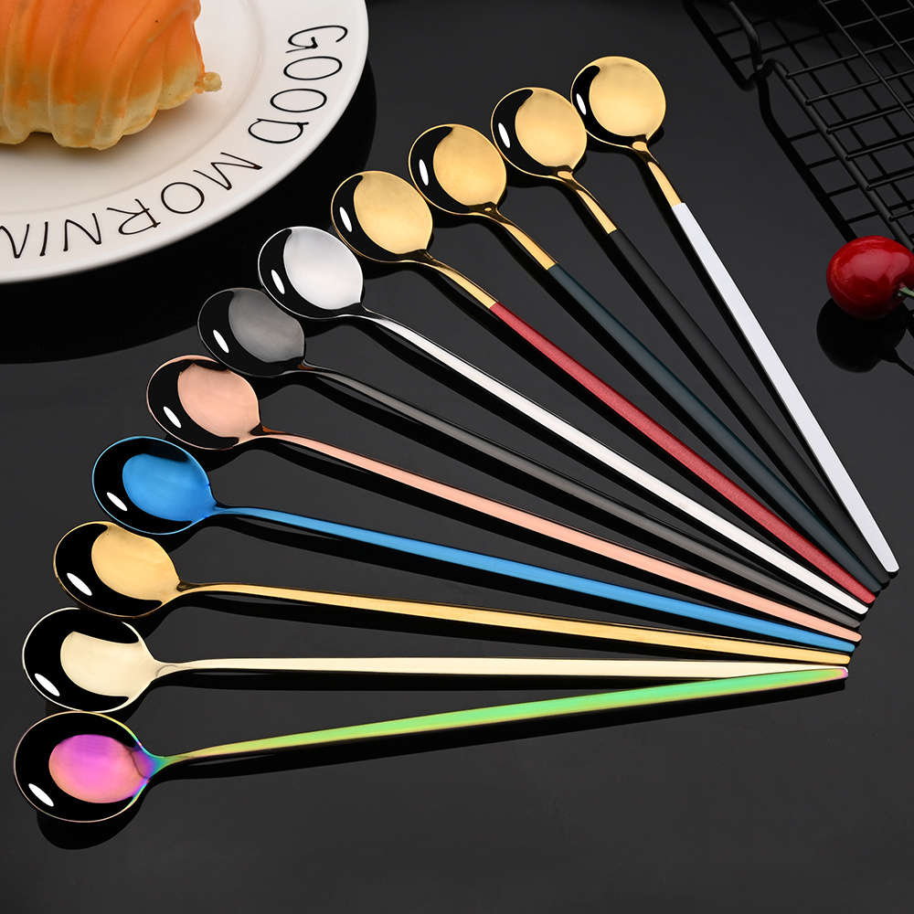 10pcs Of Colored Coffee Tea Stirring Spoons With Long Handles Ice Cream Dessert Spoons Stain
