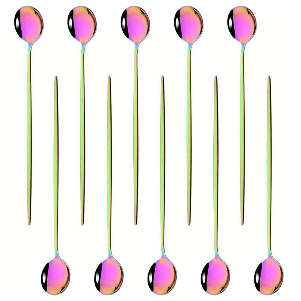 10pcs Of Colored Coffee Tea Stirring Spoons With Long Handles Ice Cream Dessert Spoons Stain