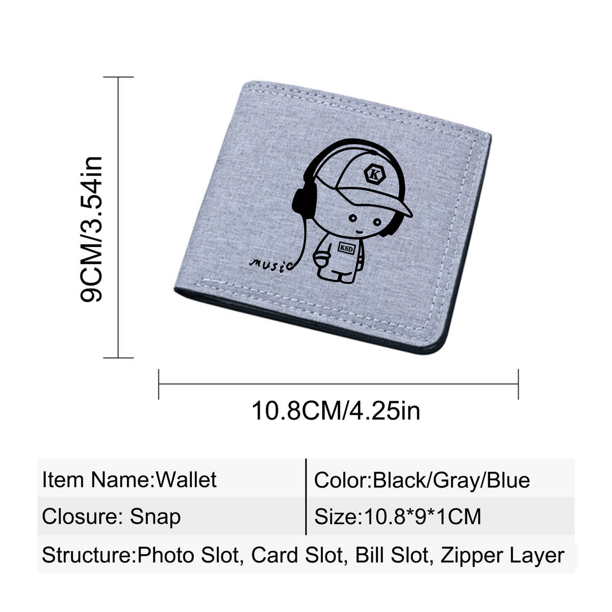 1pc Music Boy Pattern Short Wallet Cartoon Pattern Credit Card Holder Portable And Lightweigh
