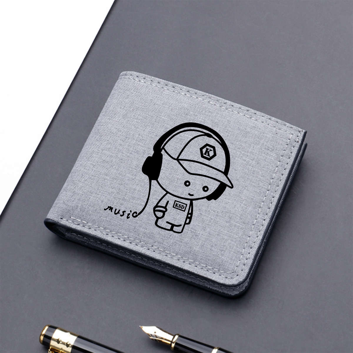 1pc Music Boy Pattern Short Wallet Cartoon Pattern Credit Card Holder Portable And Lightweigh