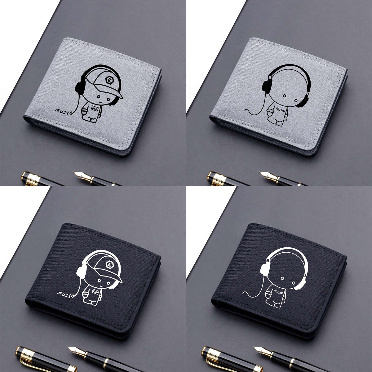 Music Boy Pattern Short Wallet Cartoon Pattern Credit Card Holder Portable And Lightweigh