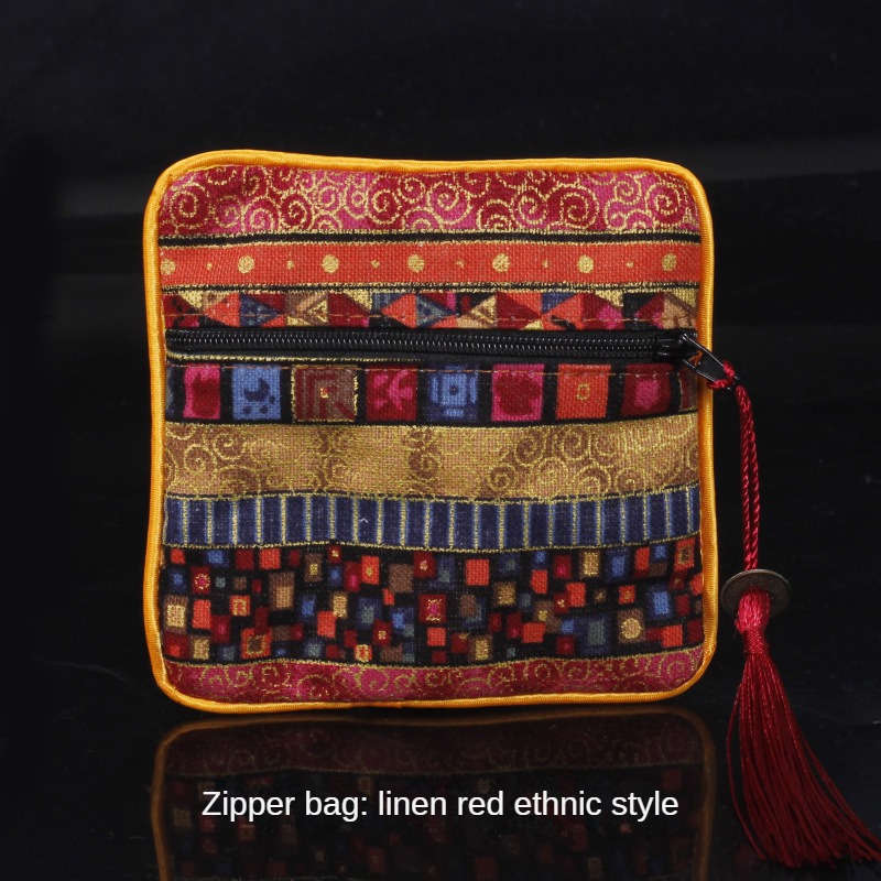Storage Bag Color Zipper Bag Red Ethnic Style*Zipper Bag 11.5*11.5Cm