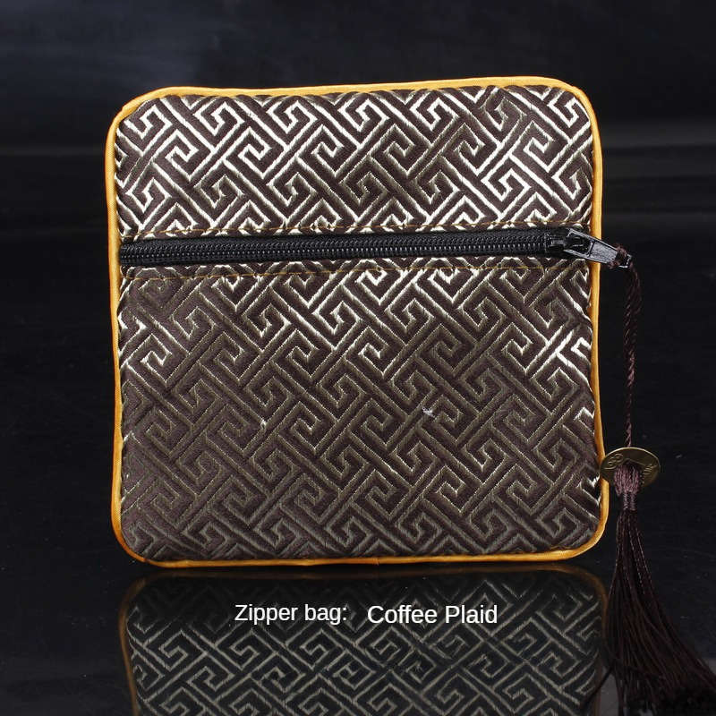 Storage Bag Color Zipper Bag Coffee Plaid*Zipper Bag 11.5*11.5Cm