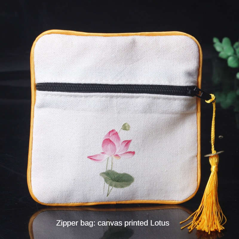 Storage Bag Color Zipper Bag Canvas Lotus*Zipper Bag 11.5*11.5Cm