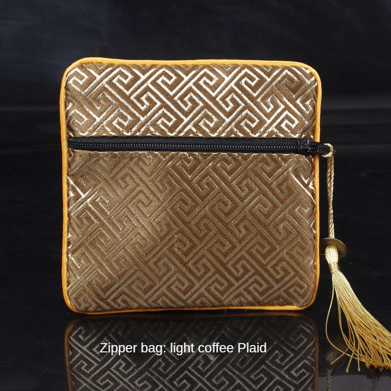 Storage Bag Color Zipper Bag Light Coffee Plaid*Zipper Bag 11.5*11.5Cm