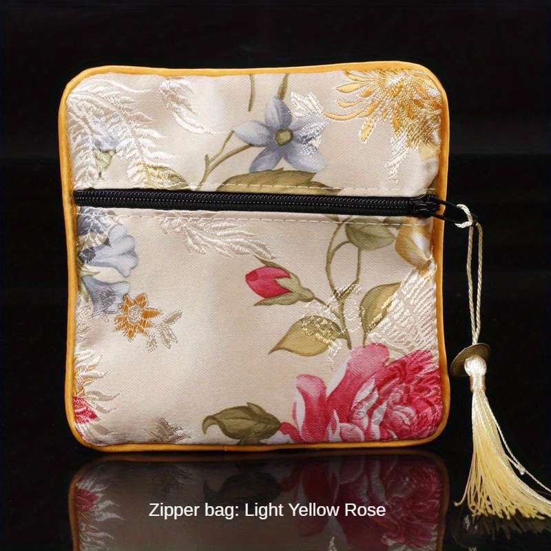 Storage Bag Color Zipper Bag Light Yellow Rose*Zipper Bag 11.5*11.5Cm