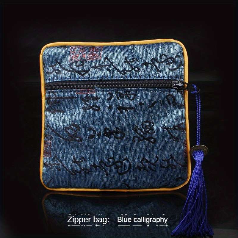 Storage Bag Color Zipper Bag Blue Calligraphy*Zipper Bag 11.5*11.5Cm