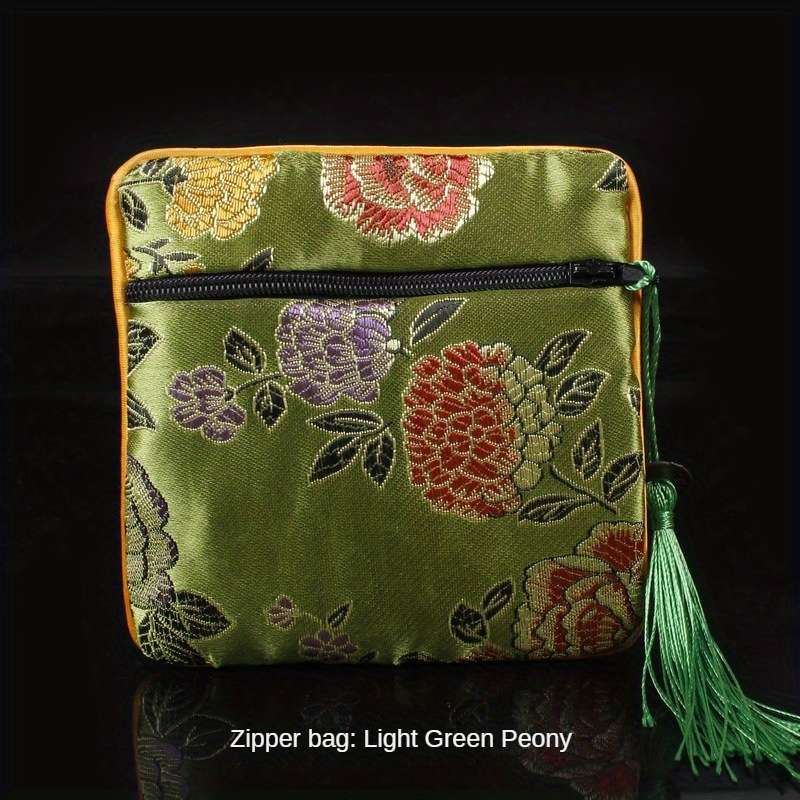 Storage Bag Color Zipper Bag Light Green Peony*Zipper Bag 11.5*11.5Cm