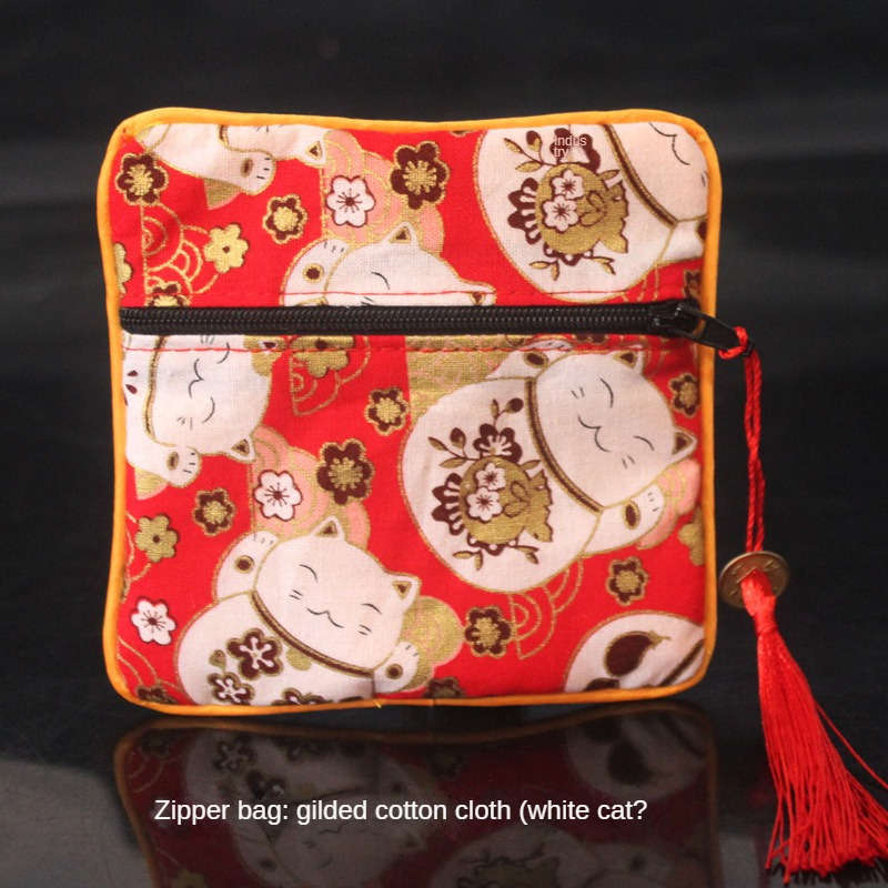 Storage Bag Color Zipper Bag White Cat On Red Background*Zipper Bag 11.5*11.5Cm