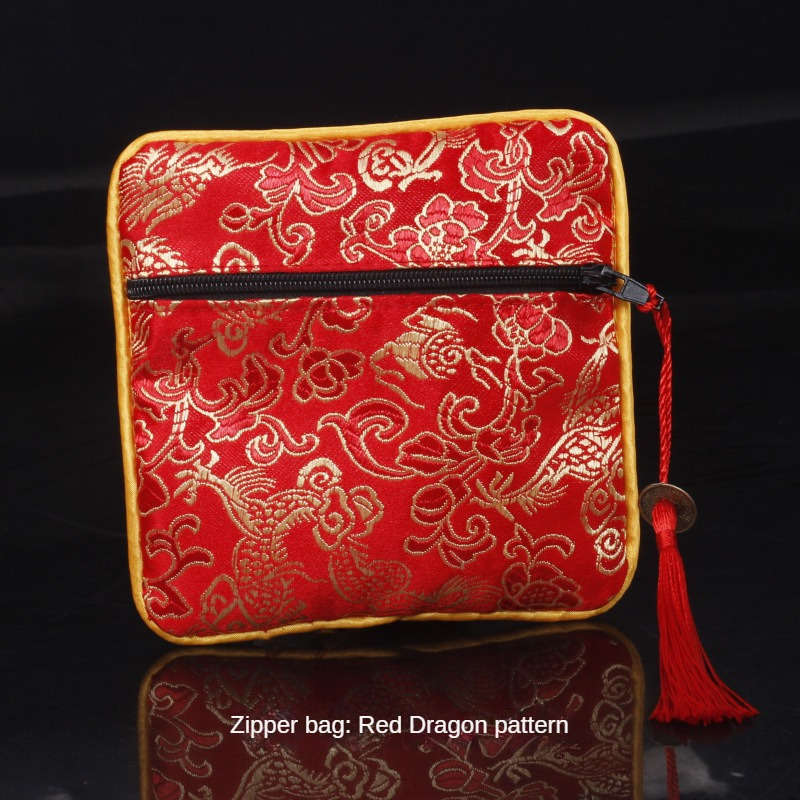Storage Bag Color Zipper Bag Red Dragon Pattern*Zipper Bag 11.5*11.5Cm