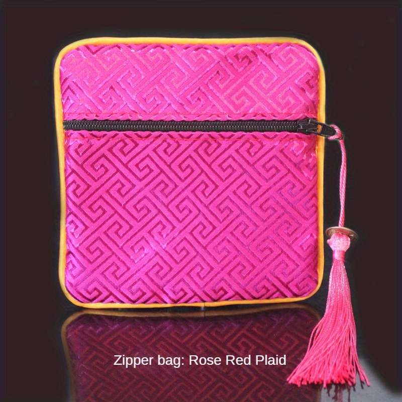 Storage Bag Color Zipper Bag Rose Red Plaid*Zipper Bag 11.5*11.5Cm