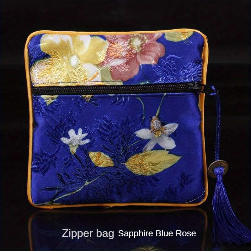 Storage Bag Color Zipper Bag Createdsapphire Blue Rose*Zipper Bag 11.5*11.5Cm