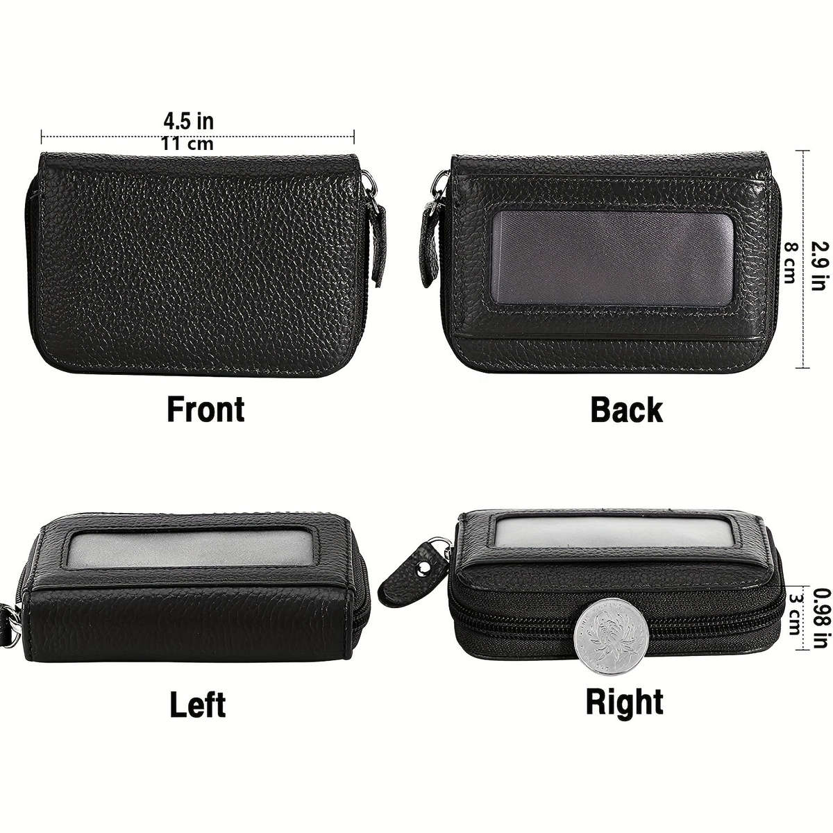 Compact Rfid Blocking Zipper Walletgenuine Faux Leather Credit Card Holder With 12 Secure Sl