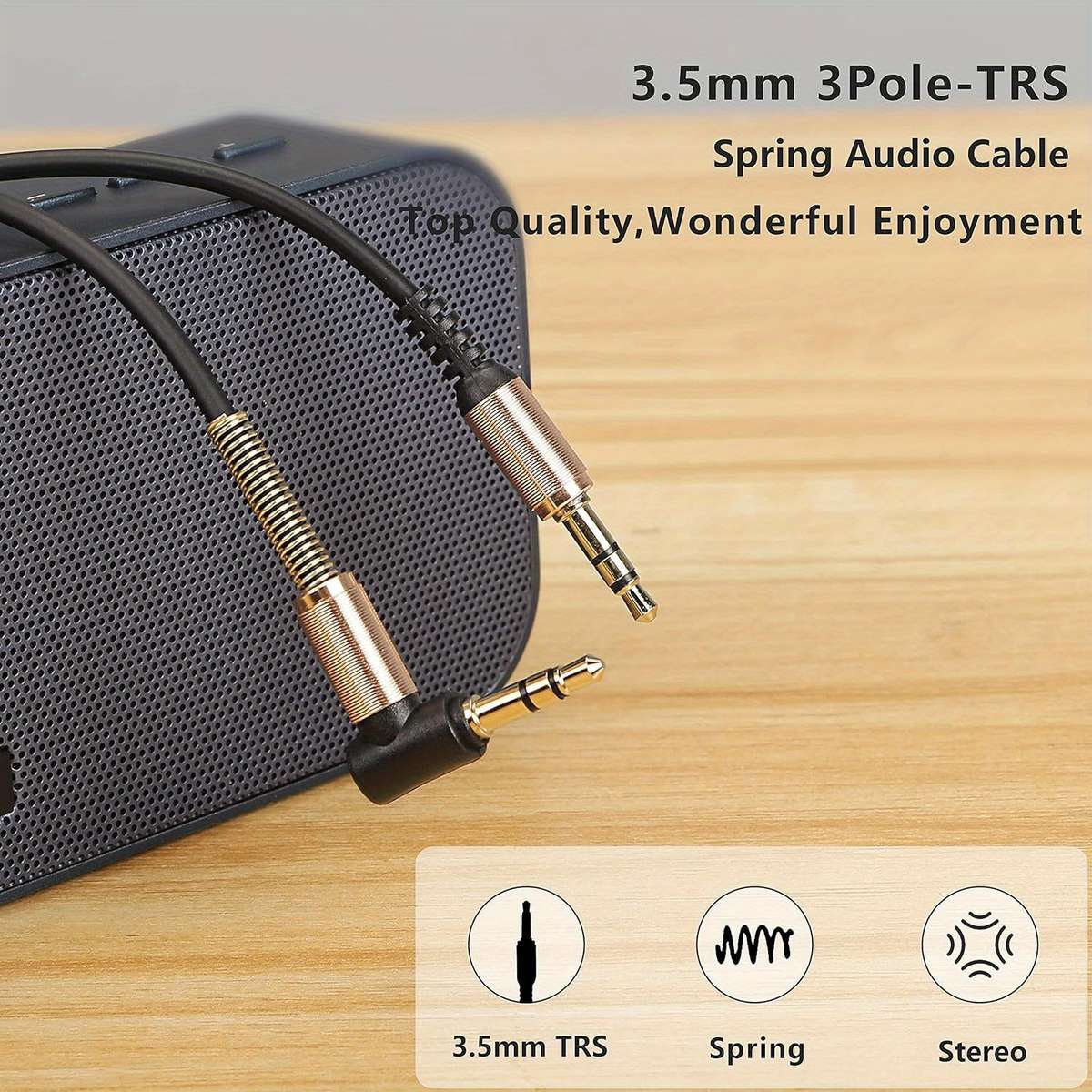 1pc 3.5mm Audio Coiled Cable Right Angle 3.5mm Male to Male Stereo TRS Cable for Car Stereo Sm