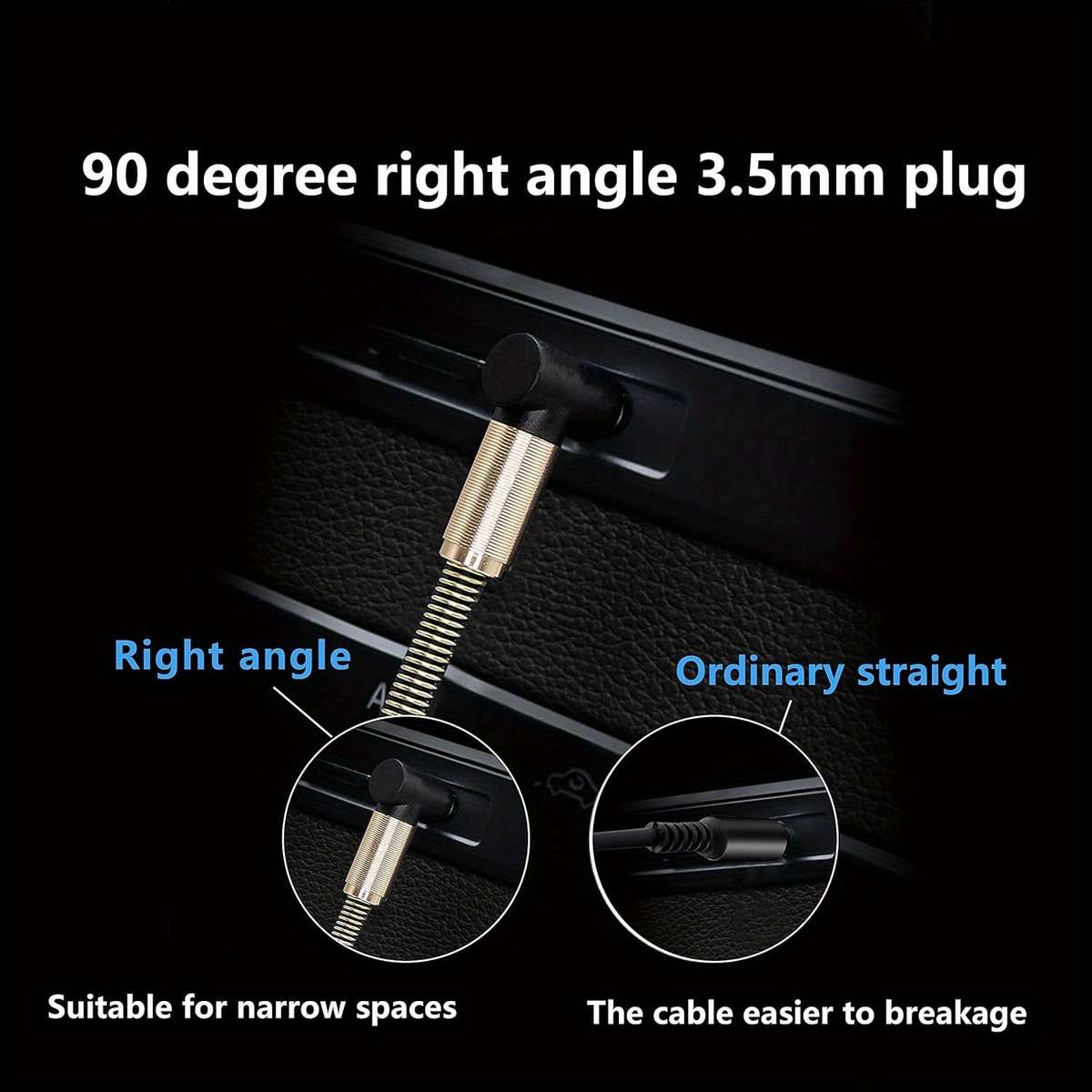 1pc 3.5mm Audio Coiled Cable Right Angle 3.5mm Male to Male Stereo TRS Cable for Car Stereo Sm