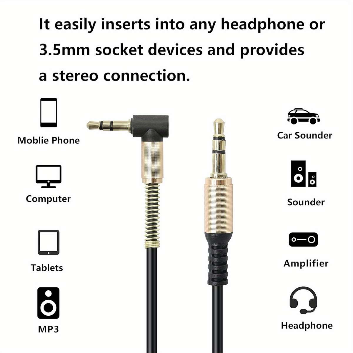 1pc 3.5mm Audio Coiled Cable Right Angle 3.5mm Male to Male Stereo TRS Cable for Car Stereo Sm