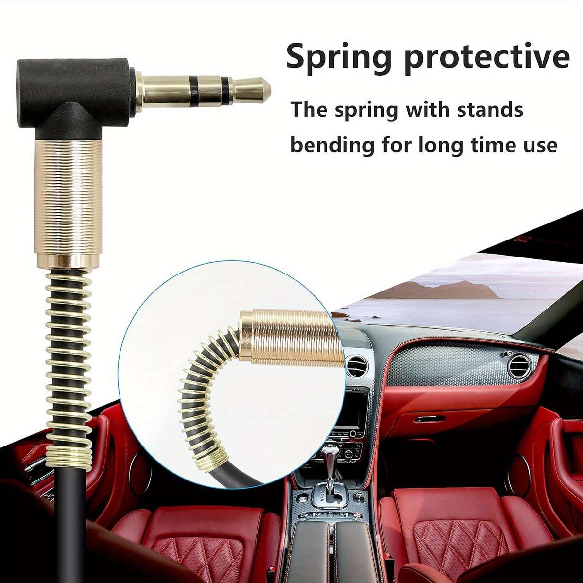 1pc 3.5mm Audio Coiled Cable Right Angle 3.5mm Male to Male Stereo TRS Cable for Car Stereo Sm