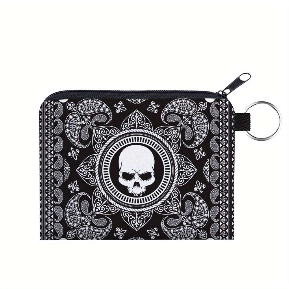 Women'S Polyester Portable Coin Purse With Digital Print Black Transforming Bug And Skull Patte