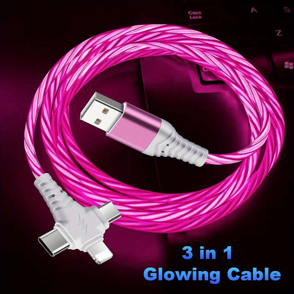 3in1 Light Up USB Fast Charging Cable 100cm