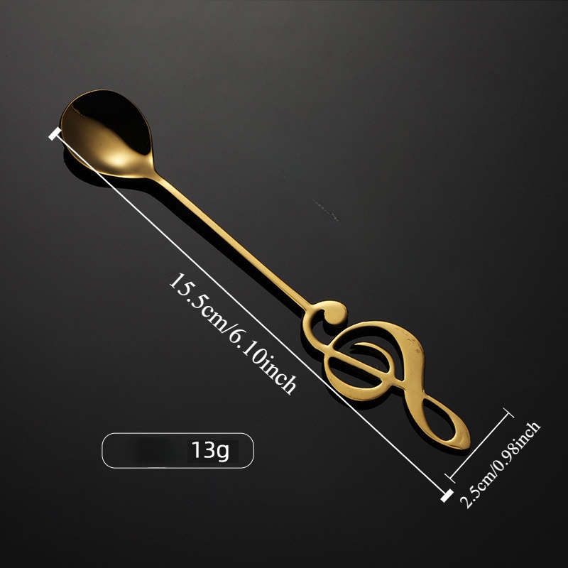 1pc Elegant Stainless Steel Coffee Dessert Spoon with Creative Music Note Design Ideal for