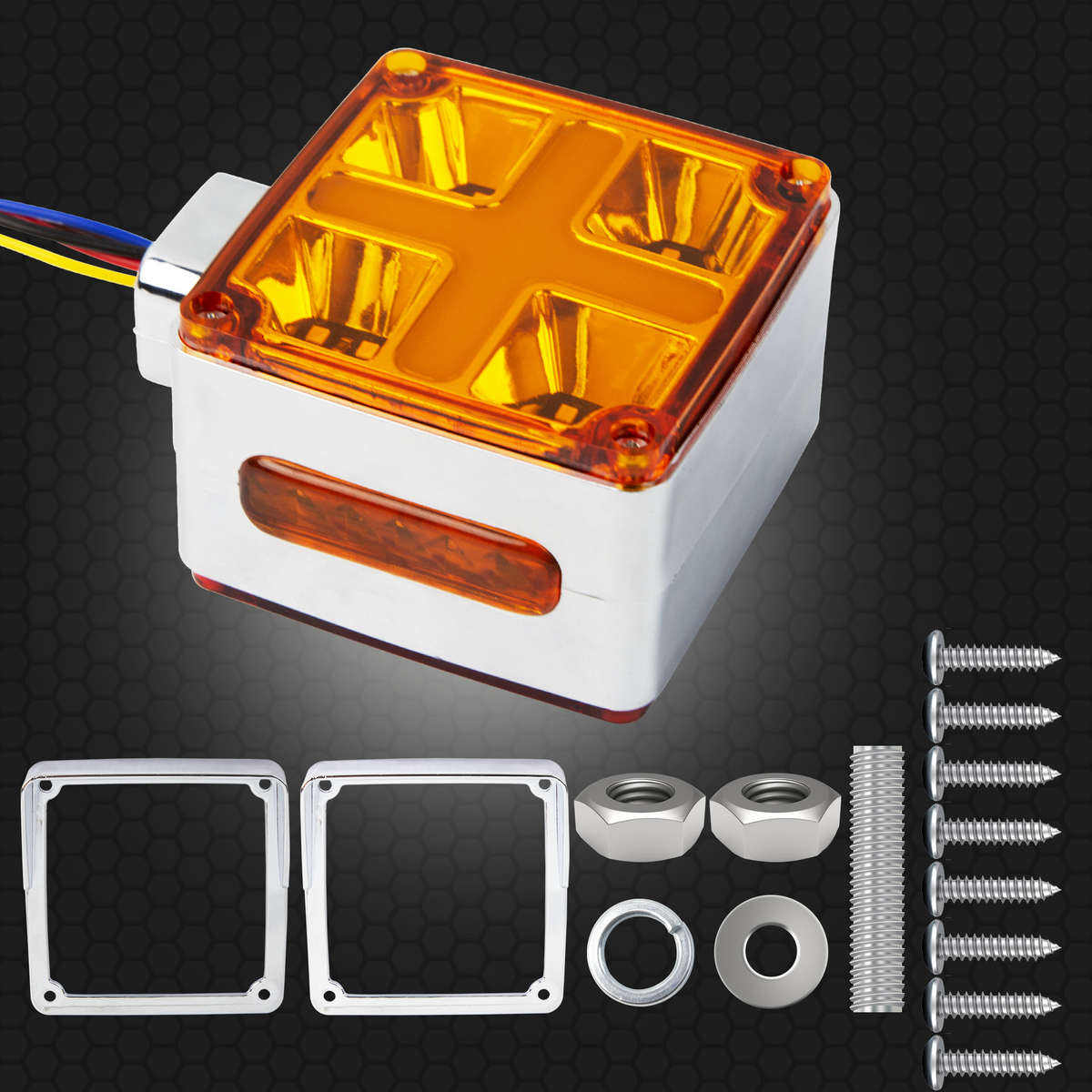 2pcs Amber-Red Square Double Face Turn Signal Lights Truck Fender Pedestal Light Rep