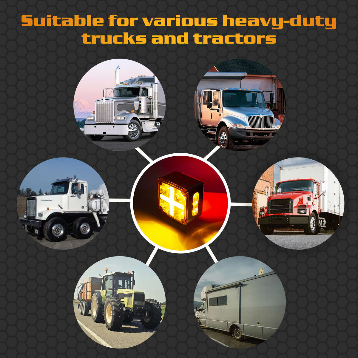 2pcs Amber-Red Square Double Face Turn Signal Lights Truck Fender Pedestal Light Rep