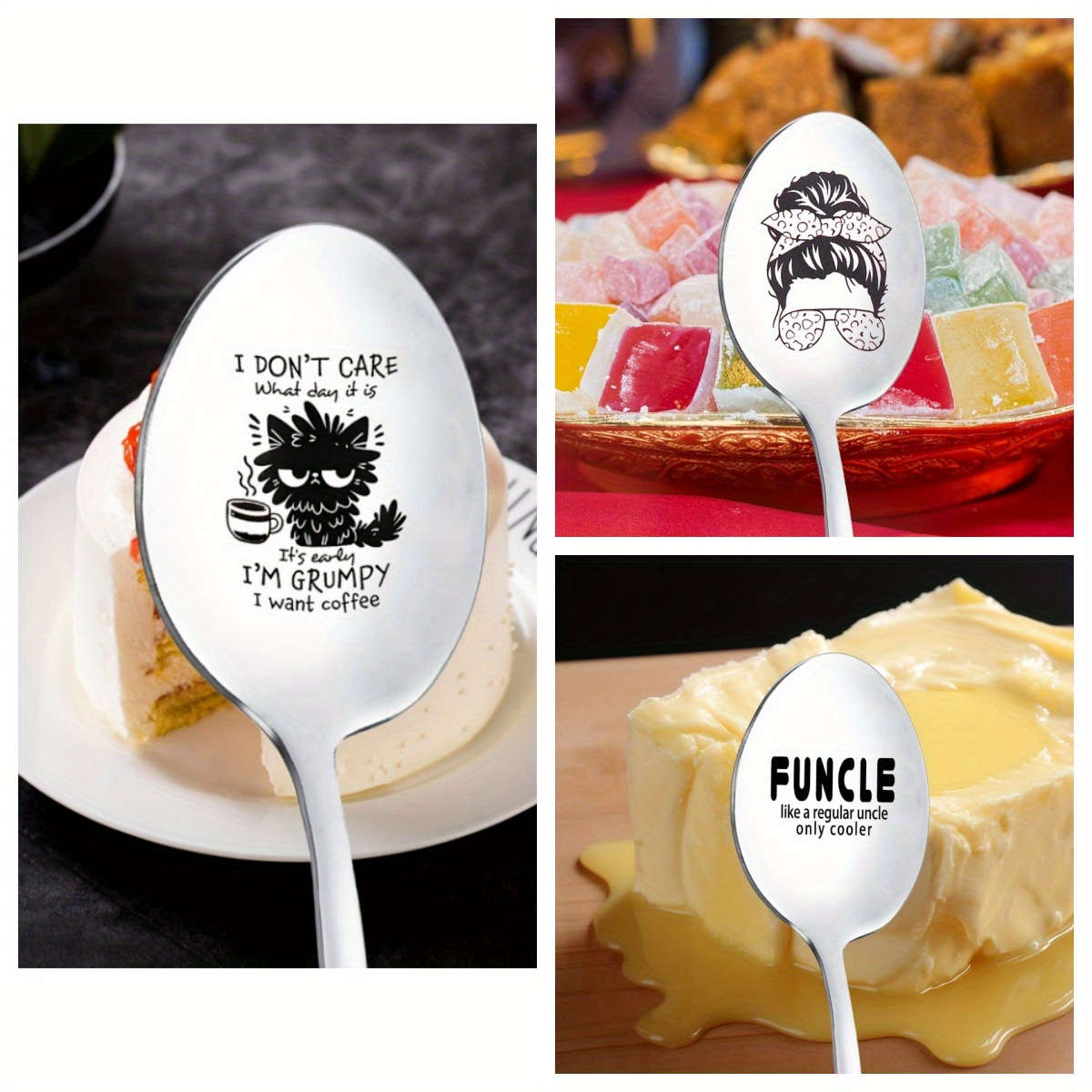 1pc Mirror Polished Stainless Steel Spoon with Engraving Perfect for Coffee Ice Cream or as