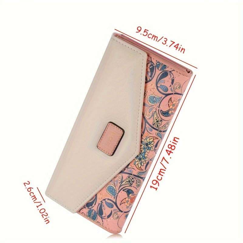 Women'S Three-Fold Walletmodern Floral Print With Snap Closure Multi-Compartment Card H