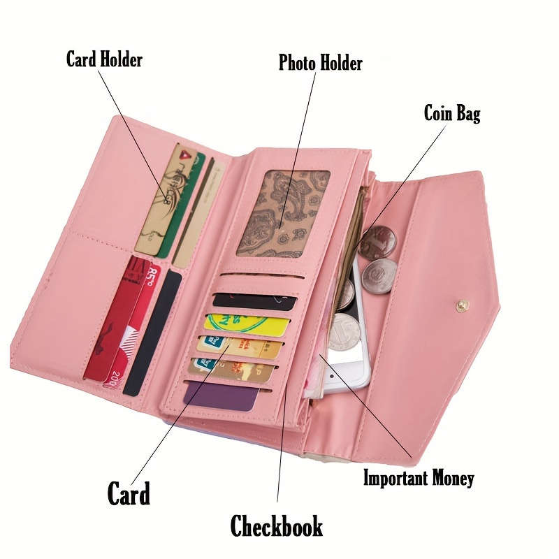 Women'S Three-Fold Walletmodern Floral Print With Snap Closure Multi-Compartment Card H