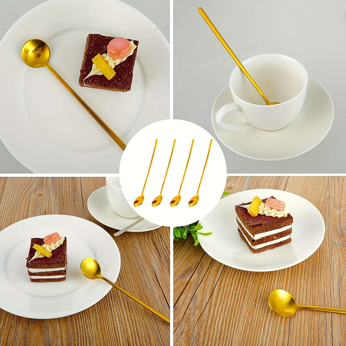 4pcs Golden Stainless Steel Spoons with Long Handles Ideal for Coffee Tea Ice Cream and De