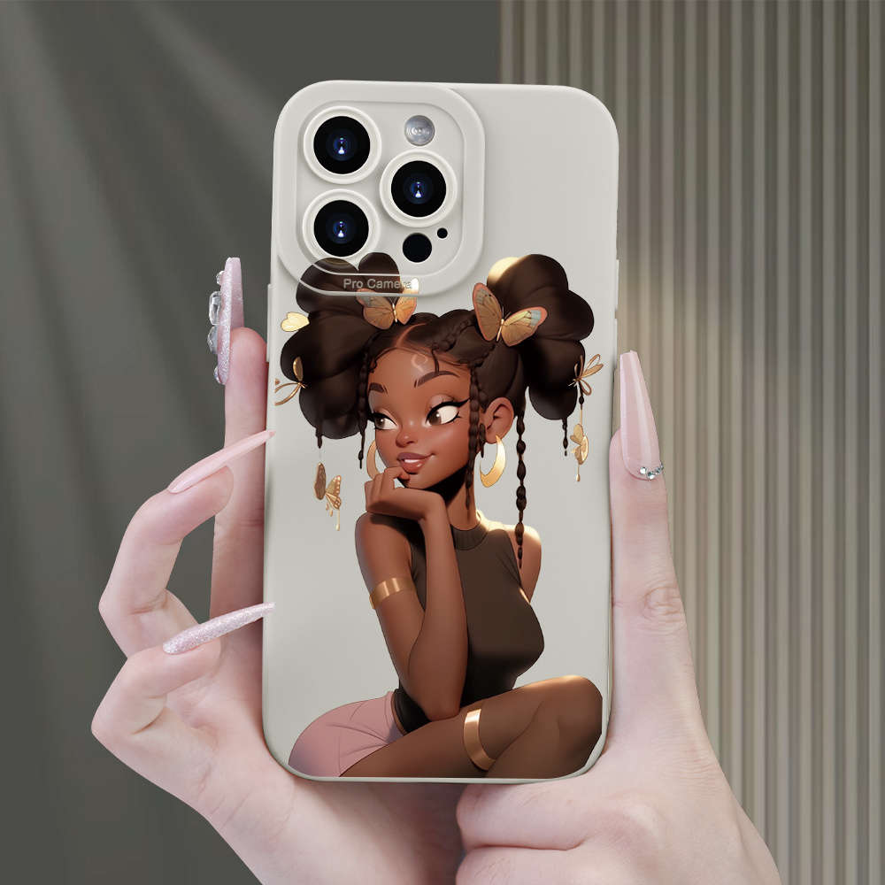 1Pc White For iPhone 8 Plus African Girl Print Phone Case